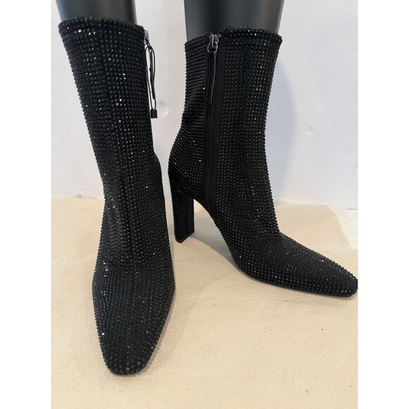 Zara Women Rhinestone Boots Heeled Ankle Black Size EU 38 US 7.5 Booties - Picture 11 of 16